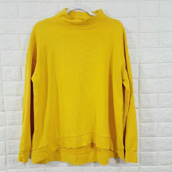 Zara S Mock Neck Solid Yellow Hi-Low Blouse Top - Picture 6 of 7